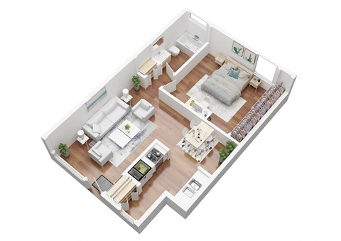 Floor plan for 1 bed, 1 bath, 675 sqft